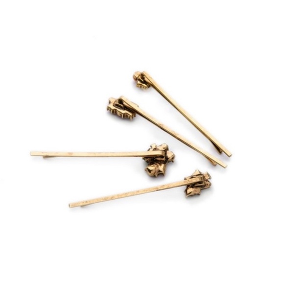 Set of 4 Green Pink White Rhinestones Bronze Hair Clips - Picture 3 of 4